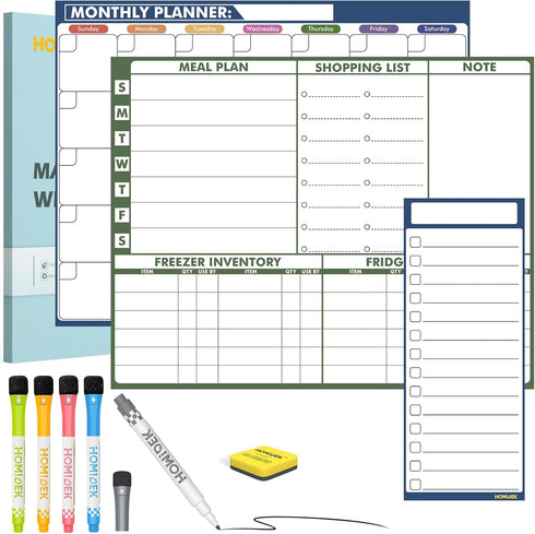 White Board Dry Erase Calendar, Weekly Menu Board Meal Planner Magnetic and Monthly Calendar for Fridge, 14 x 11 Inches