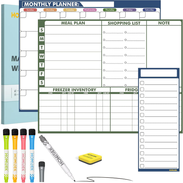 White Board Dry Erase Calendar, Weekly Menu Board Meal Planner Magnetic and Monthly Calendar for Fridge, 14 x 11 Inches