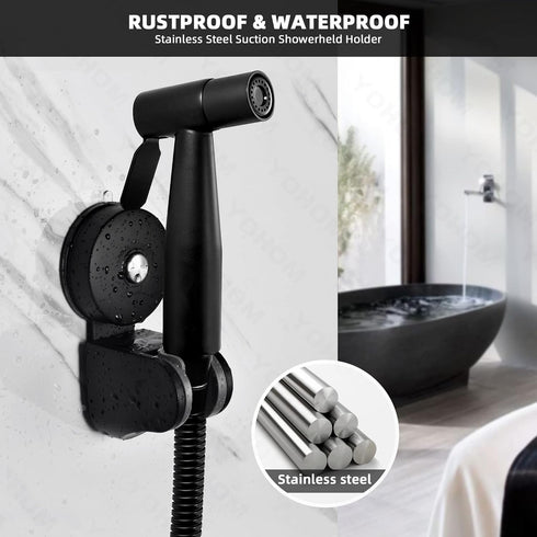 YOHOM Adjustable Handheld Shower Head Holder Bracket - Suction Cup Stainless Steel Vacuum Hose Holder for Bathroom