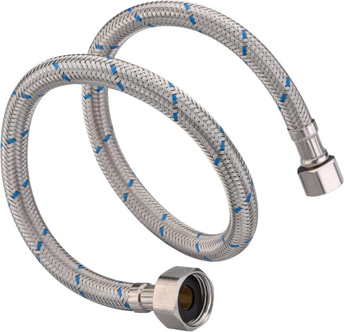 sumerain Braided Stainless Steel Faucet Supply Lines, 24 Inch Length, 1/2-inch FIP x 3/8-inch Compression, Pack of 2