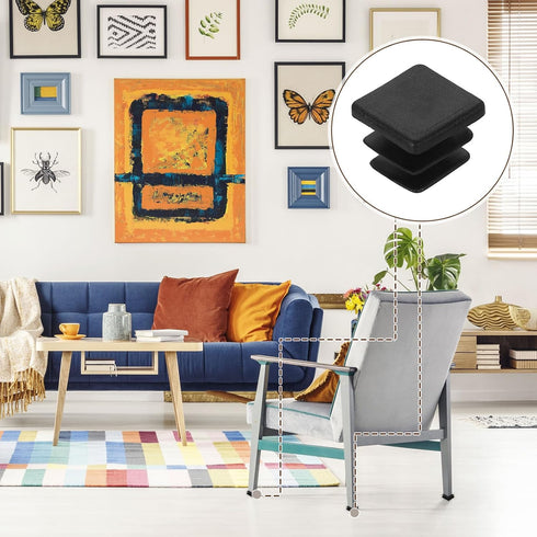 8 13mm/0.51" uxcell Pcs Square Plastic Plugs with Furniture Felt Pad, Tubing End Caps Furniture Leg Inserts for Metal