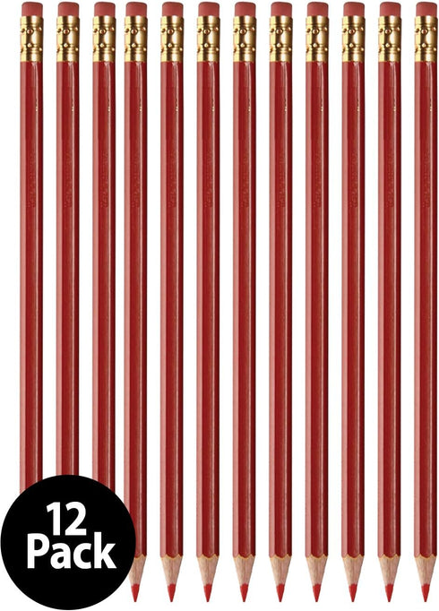 Manaloom Grading Checking Erasable Pencils, Pre-Sharpened #2 HB Red Pencils with Eraser Tops, 12-Pack
