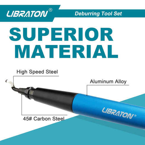 Libraton Deburring Tool Kit with 11 High-Speed Steel Blades, 360 Degree Rotary Head for Metal and Plastic