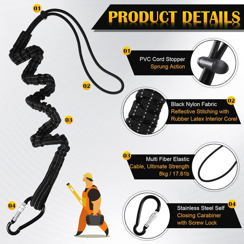 LEIFIDE 6 Pack Tool Lanyard Tether with Adjustable Loop End, Weight Limit 8KG/17.6lb, Aluminum Screw Lock