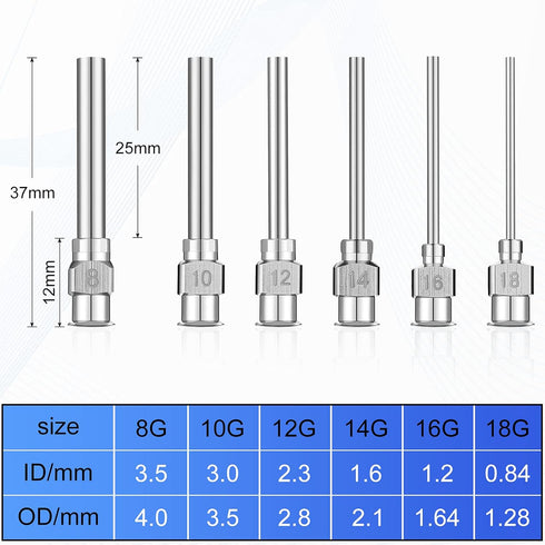 24 Pieces Dispensing Needle, 1 Inch Stainless Steel Blunt Tip Luer Connector Blunt Needles (8, 10, 12, 14, 16, 18 Gauge)