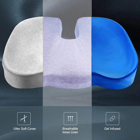 Tailbone, CYLEN Home Office Seat Cushion - Comfort Memory Foam Chair Cushion with Cooling Gel Infused for Coccyx, Back