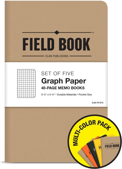 Elan Publishing Company Pocket Journal/Field Notebook - 3.5"x5.5" - Kraft, Black, Orange, Yellow - Graph Memo Book -