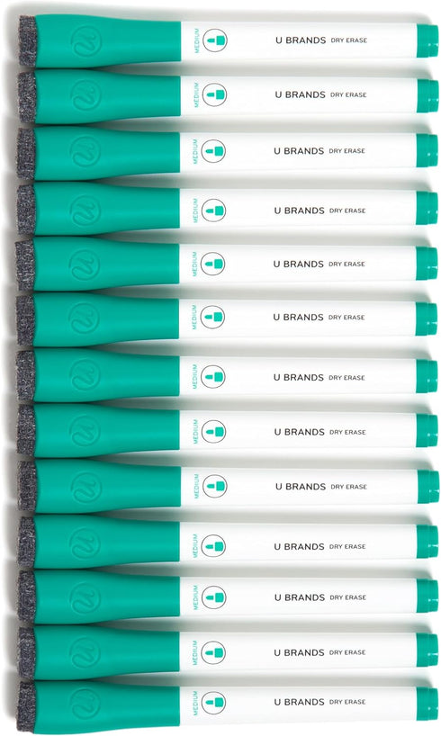 U Brands Low-Odor Dry Erase Markers, Set of 12, Medium (2 mm) Point, Green