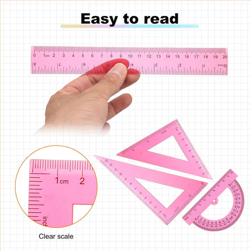 4pcs Set 20cm Inch HARFINGTON Triangular Ruler Plastic Metric Geometric Protractor Triangle Engineering Scale Drafting