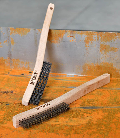 MAXMAN Heavy Duty Wire Brush, Carbon Steel and Stainless Steel for Cleaning Rust, Grill, Paint Removal, 14" Long Beech