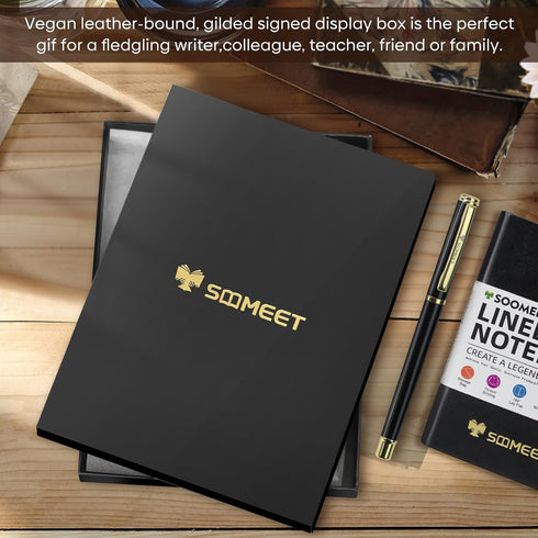 Lined Pocket Notebook, Small Notebook with 1 Pen, 2 Pack, 400 Pages, Hardcover Leather Journal (3.5" x 5.7", Black)
