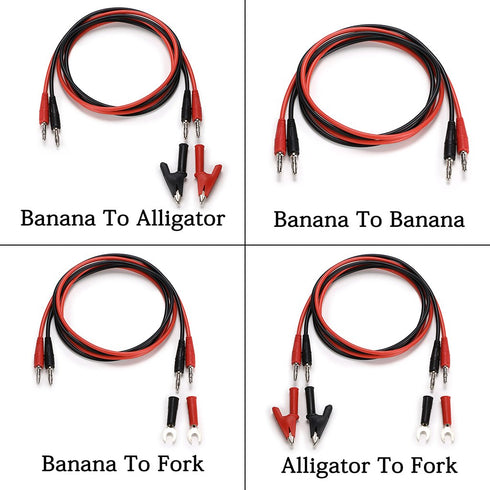 Sumnacon 4 in 1 Banana Plug Alligator Clip Pure Copper Fork Test Lead, 3.3 ft Multimeter Flexible Test Lead Wire Cable with Protective Jack Copper Clamps for Electrical Testing 1000V/15A