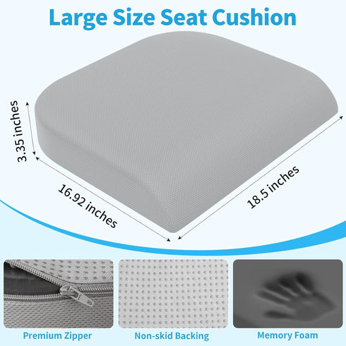 TranquilRelax XLarge Seat Cushion, Memory Foam Cushion for Long Sitting Hours on Office Chair, Home & Car, Non-Slip