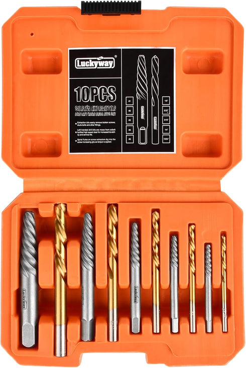 10-Piece Screw Extractor and Left Hand Drill Bit Set, Bolt Extractors for Removing Broken Studs, Bolts, Socket Screws,