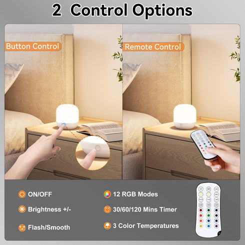 Dimmable 12 SUNMORY Rechargeable Night Light, Small Table Lamp for Bedroom, Bedside Lamp with Magnetic Charging