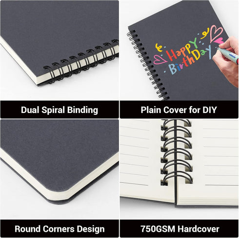 EUSOAR College Ruled Notebooks, 6 Packs 5.5" x 8.3", 120 Pages Grey A5 Spiral Notebook Set