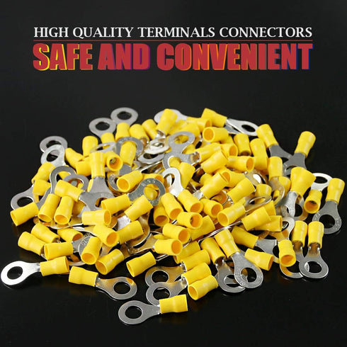 Hilitchi 100Pcs Insulated Ring Electrical Wire Crimp Connectors, 12-10AWG, Yellow - M8