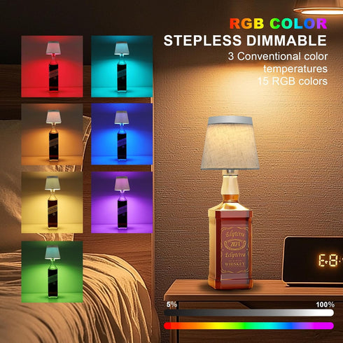 Dimmable(RGB 1pc) Wireless Bottle Lamp,Small Bedside Table Lamp,RGB LED Bottle Light with Remote White Gray