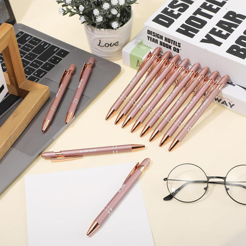 Yeaqee 24 Pcs Motivational Ballpoint Pens with Stylus Tip, Inspirational Black Ink Retractable Quotes Pen for Office