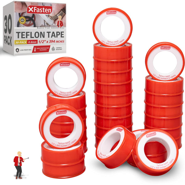 XFasten Teflon Tape, 1/2 Inch x 394 Inches, 30-Pack, White Plumbing Tape for Leaks and Water Pipe