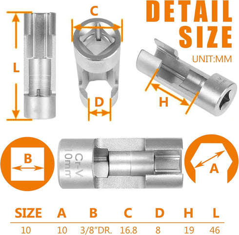 Diesel Injector Fuel Line Socket Set Difficult Access Flare Nut Wrench Spanner for Wired Temperature Sensors, Thermo Switches, ABS Tube, Master Cylinder, Coolant, etc (10MM(3/8"DR.)) by TradeINArt