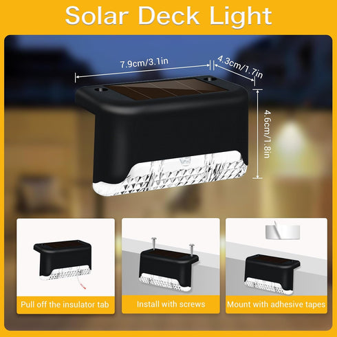 12 Pack, Solar Fence Lights Outdoor Warm White, Waterproof LED Solar Deck Lights for Outdoor Stairs, Step, Fence, Yard