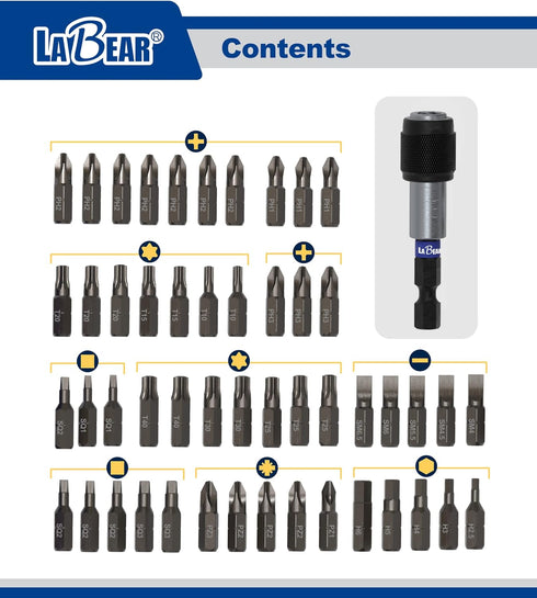 51-Piece Screwdriver Bit Set with Quick Released Magnetic Impact Bit Holder - Includes Phillips, Hex, Star, Square,