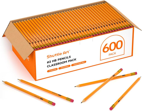 Shuttle Art Wood-Cased #2 HB Pencils, 600 Pack Sharpened Yellow Pencils with Erasers for School Supplies