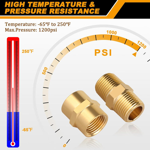 KOOTANS 12pcs Brass Pipe Fitting - NPT Hex Nipple and Coupling Set, 3/8" x 3/8" NPT Male and Female Pipe Fittings