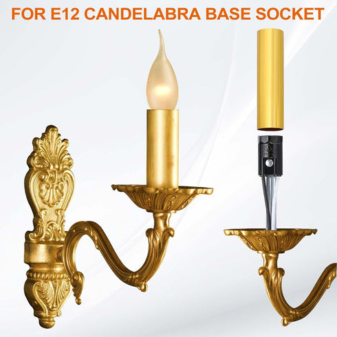 3 1.75" 3 E12 Bulb PATIKIL Pcs Tall Candle Covers Sleeves, Pcs Metal Chandelier Socket Sleeves with Insulation Heat