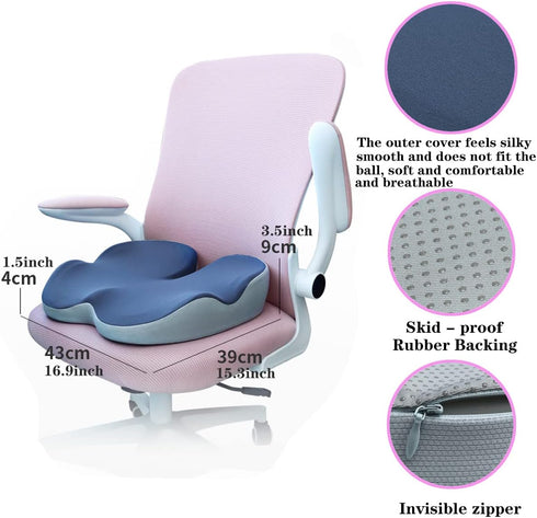 SQYROY Adult Comfortable Seat Cushion, Non-Slip Orthopedic Office Chair Cushions & Memory Foam Coccyx Cushion Back Pain