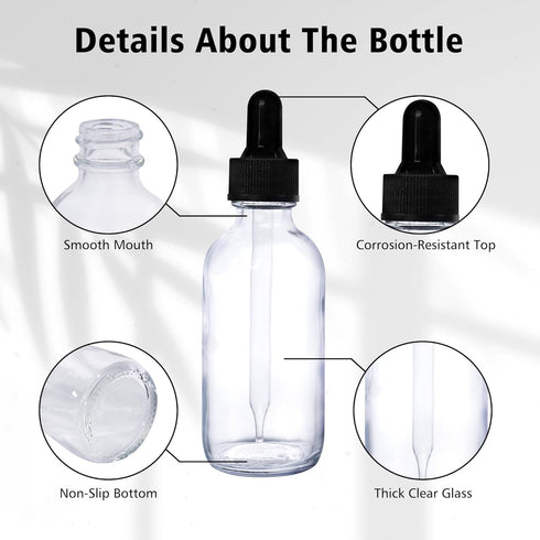 48 Pack 2oz Clear Glass Bottles, with Glass Eye Droppers for Essential Oils & Lab Chemicals