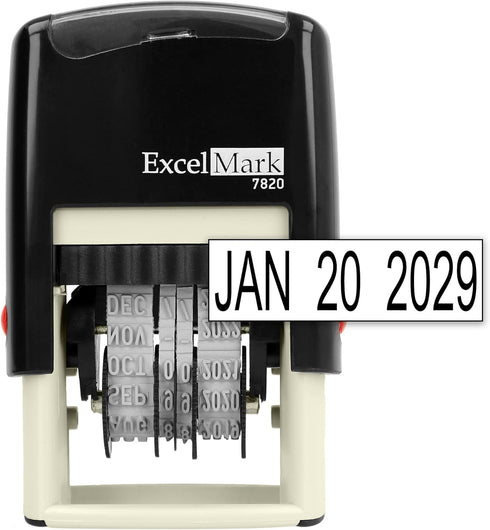 ExcelMark 7820 Self-Inking Rubber Date Stamp - Great for Shipping, Receiving, Expiration Dates (Black Ink)