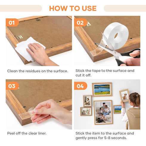 Double Sided Heavy Duty Tape - Removable Wall Tape for Home Office Decor, DIY Projects, 9.85FT
