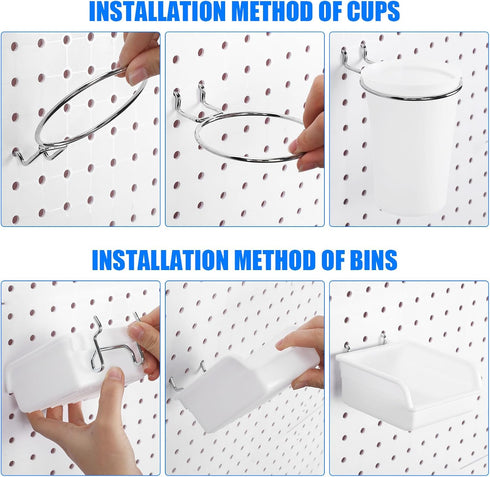 64 Pieces Pegboard Bins with Hooks and Loops, Pegboard Cups Assortment Organizer for Tools Storage Office Garage