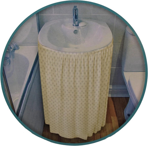 Diamond Stitch Fabric Bathroom Sink Skirt, Waterproof Utility Sink Cover Fits Standard Size Sinks for Storage (Beige)