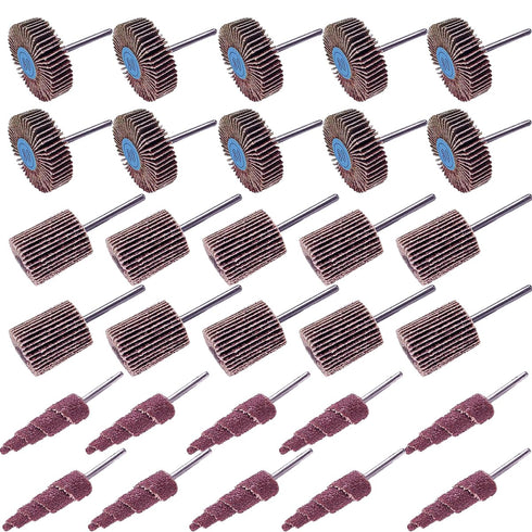 30 PCS 80 Grit Abrasive Flap Wheel Sander, 1/8" Shank Diameter Cone Shape for Grinding and Polishing