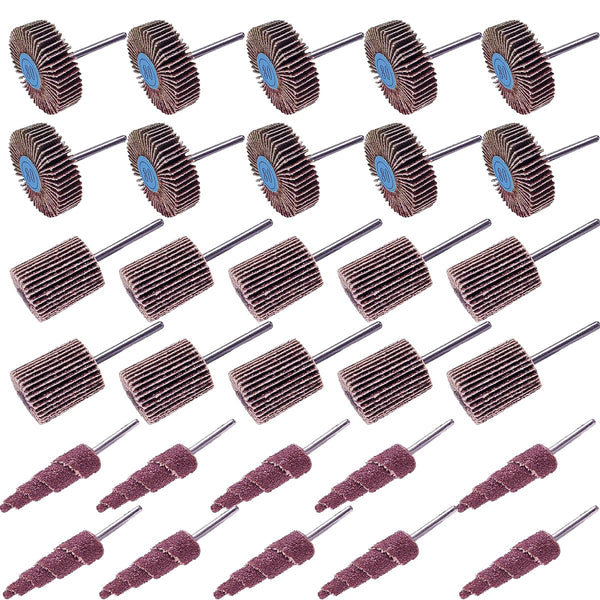 30 PCS 80 Grit Abrasive Flap Wheel Sander, 1/8" Shank Diameter Cone Shape for Grinding and Polishing