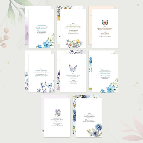 50 Pack 4x6in 25 Decorably Gold Foiled Thank You Cards for Funeral with Envelopes and Stickers, Floral & Butterfly