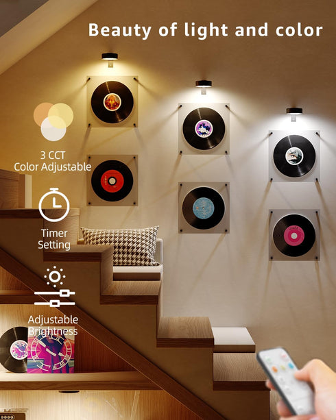 3 Pack 2600mAh Wireless Rechargeable Over Picture Lights for Wall, Battery Art Light for Paintings Cordless Light Above