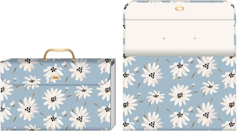 U Brands Expanding 19 Pocket Fashion File Folder, Blue Gilded Spring, 15.4” x 10.5” for Office Use