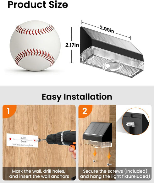 8 Pack, VOLISUN Fence Lights Solar Powered Dusk to Dawn Solar Fence Lights Outdoor Waterproof with Warm White LED Spot