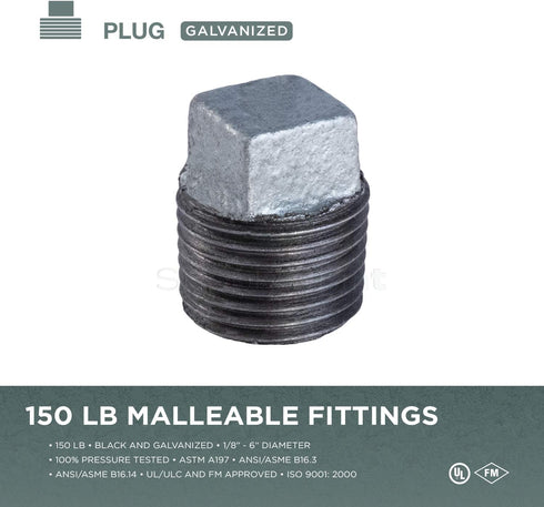 HNQM5000 3" Galvanized Malleable Iron Plug with Square Head, 3 Inch