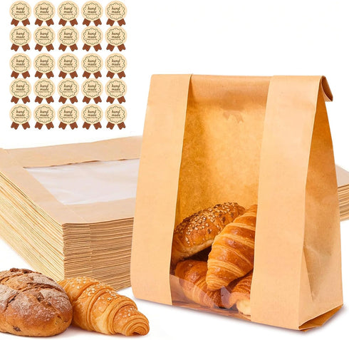 50 Pack Paper Bakery Bread Bags for Homemade Bread, Sourdough Bag with