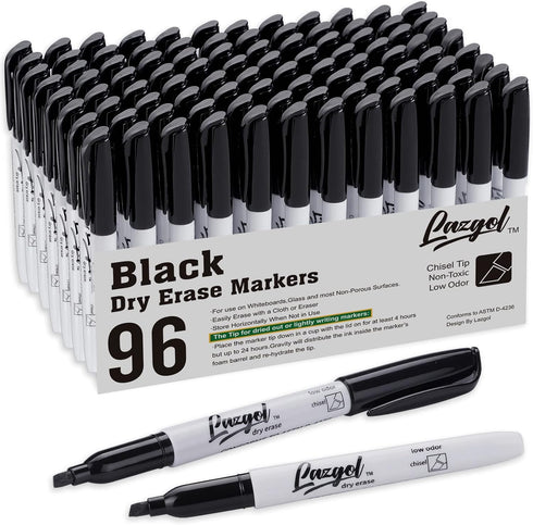 Dry Erase Markers Bulk, 96 Pack Black Chisel Tip Low Odor Whiteboard Markers for School, Office, Writing on White Board