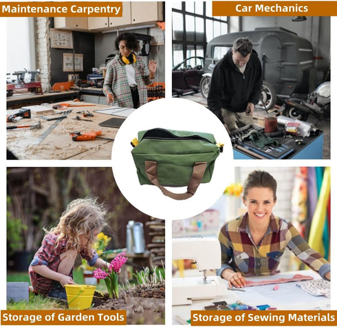 Canvas Wide Mouth Tool Bag, Heavy Duty Large Capacity Handbag for Storage of Screwdrivers, Wrench, Pliers