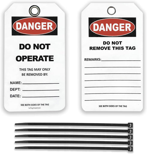 40 Lockout Tagout Tags with 40 Zip Ties, Anti Static, Do Not Operate Tags, OSHA Compliant, Tear Resistant & Weatherproof