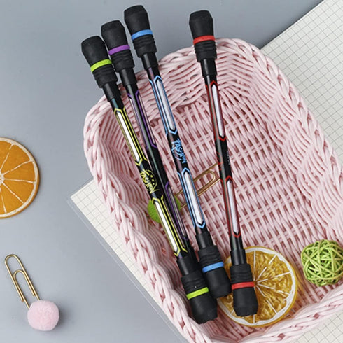 XIANNV 4 Pcs Spinning Cool Pens, Stationery Set for Girls Boys Kids Teens, Black Ink, 0.5 mm