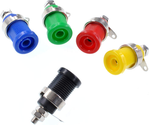 Oiyagai 10 Pcs 4mm Banana Socket Plug, Binding Post with Safety Protection, 5 Colors: Red, Yellow, Black, Blue, Green