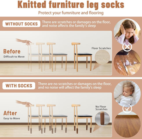 40 Set PCS Brown Furniture Leg Socks - Knitted Chair Leg Floor Protectors for Hardwood Floors - Fits Round and Square